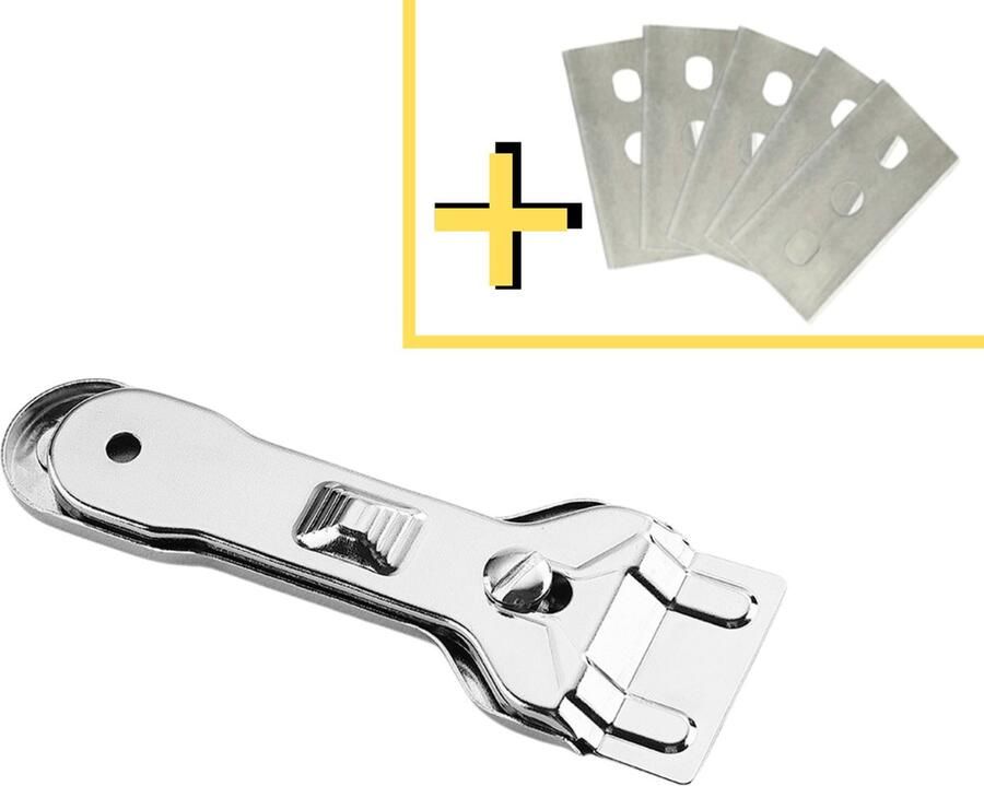 Kookplaat Krabber Schraper Met Reservemesjes Voor Keramische Halogeen Inductie Kookplaten Glasschraper Glas Mes Schraper Roestvrij Staal 5 extra mesjes