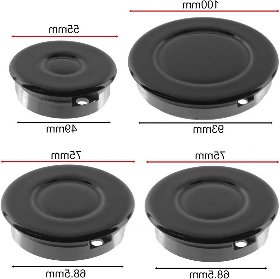 Kookplaat Onderdelen Brander Kroon Fornuis Reparatie Specifieke Maten Kit 55mm tot 100mm Zilverkleurig