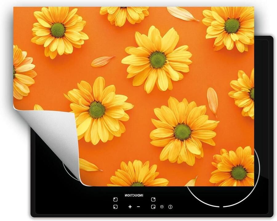 Kookplaat Onderlegger Beschermmat Inductie Keuken Decoratie Antislip Vinyl 70x52cm Bloemen Oranje