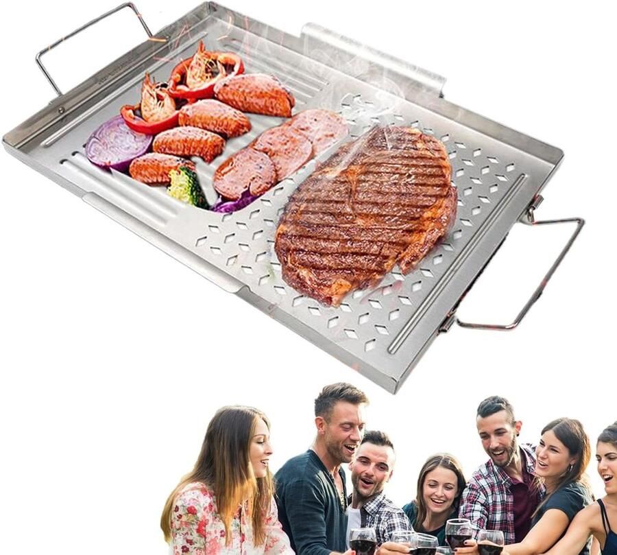 Kookplaat Roestvrij Staal Grillplaat Accessoires Buiten Koken Gelijkmatige Warmte 48x31x31 cm Zilver