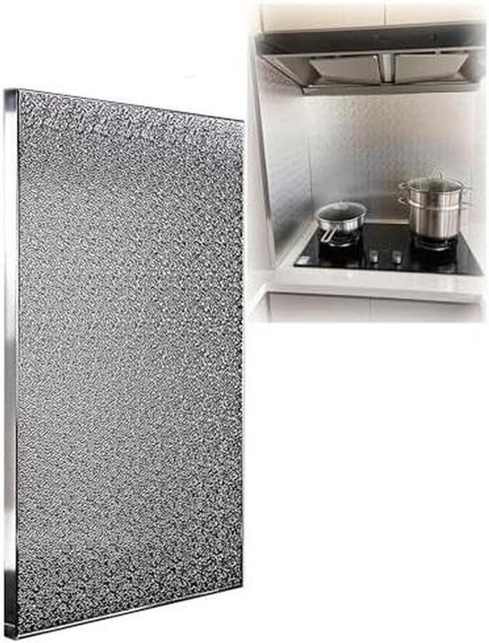 Kookplaat Schild Keuken Beschermer Veilig Koken Hittebestendig Aluminium 20x60 cm Zilver