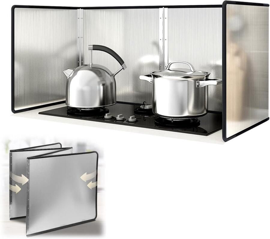 Kookplaat Spatscherm Oliebeschermer Schoon Koken Opvouwbaar RVS 70x90x50cm Zilver