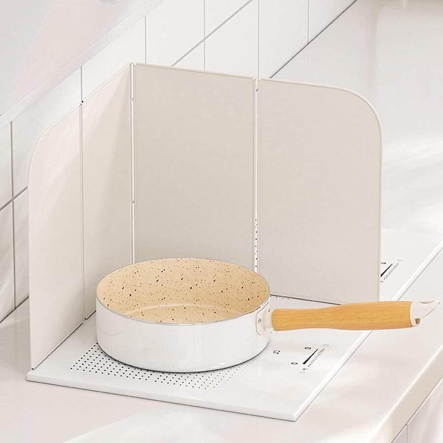 Kookplaat Spatscherm Opvouwbaar Oliescherm Keuken Schoonhouden Hittebestendig Koolstofstaal 36x32x17.5cm Wit