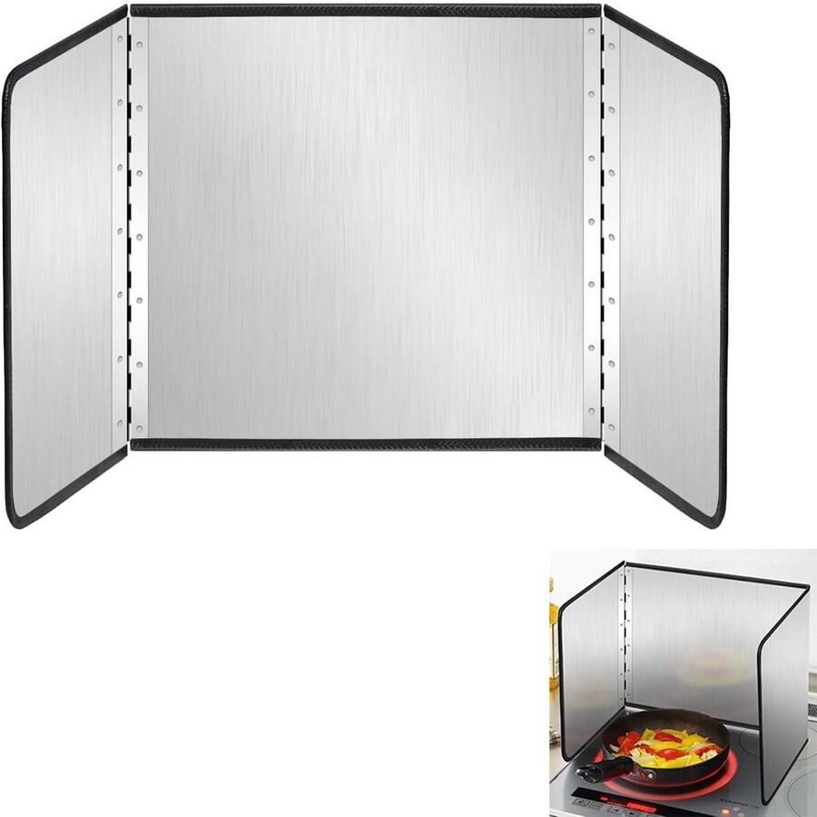 Kookplaat Spatscherm Vet Vanger Schoon Koken Opvouwbaar Ontwerp 50x80x45cm Zilver