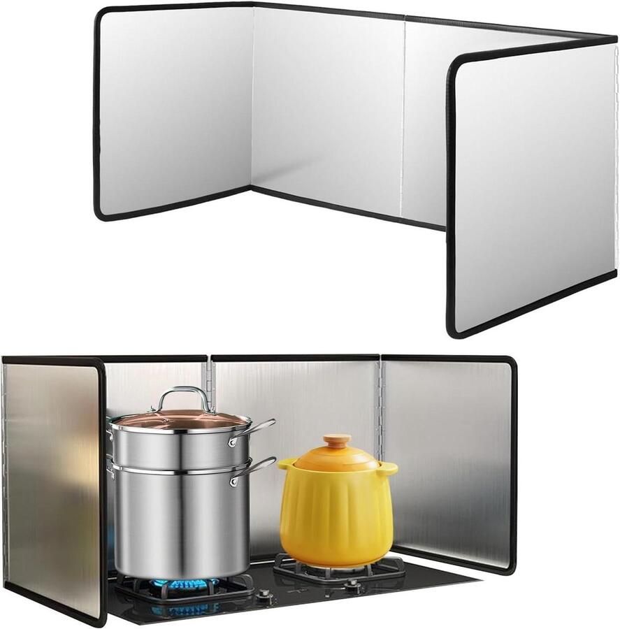 Kookplaat Spatscherm Vetvanger Keuken Koken Beschermen Vierzijdig RVS 40x40x80cm Zilver