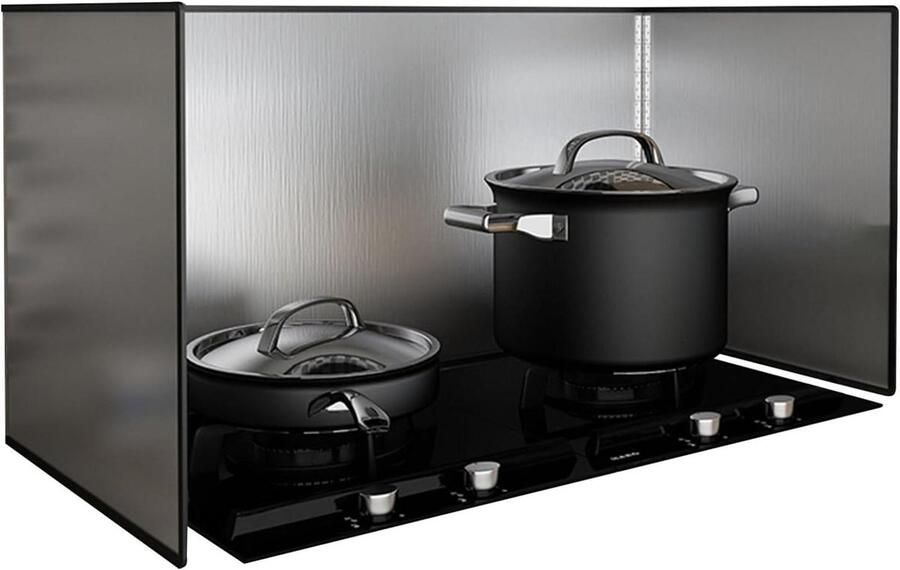 Kookplaat Spatscherm Vetvanger Keuken Koken en Frituren Opvouwbaar Ontwerp 3-zijdig 40-50 cm Zilver