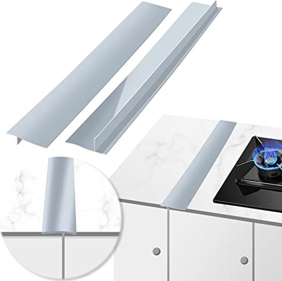 Kookplaat Spleet Cover Afdichtingsstrips Keuken Schoonhouden Voedselveilig Siliconen Set van 2 Grijs