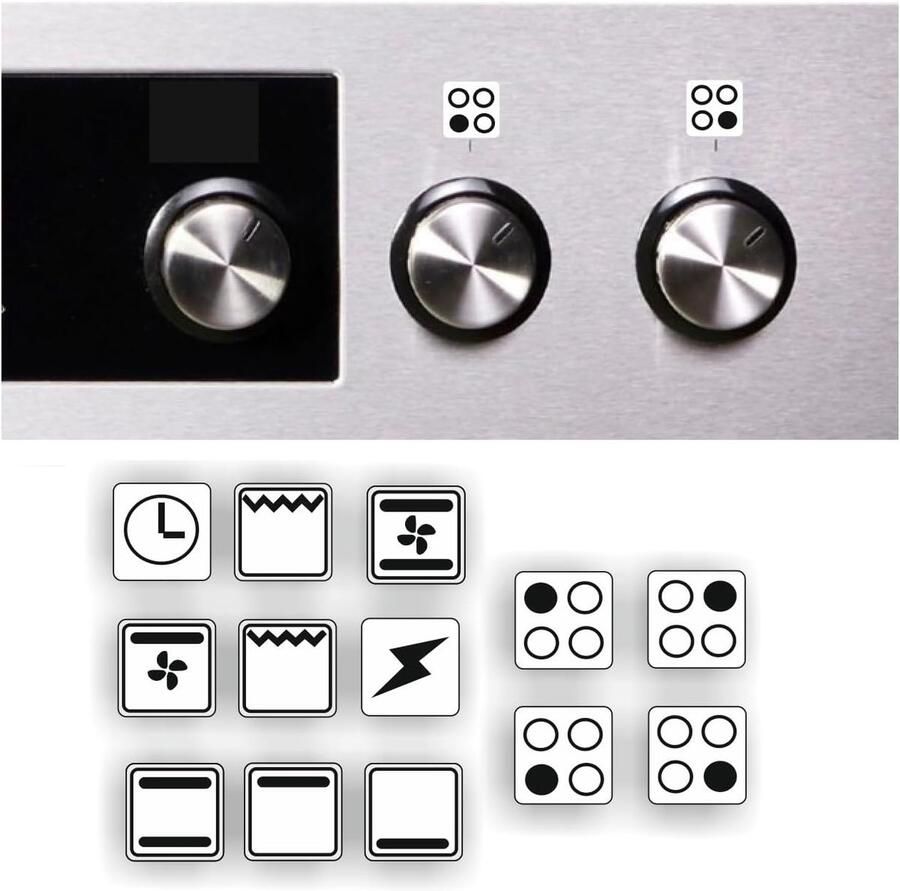 Kookplaat Stickers Oven Symbolen Kookplaat Markeren Waterdicht Vinyl 9 mm Zwart Wit