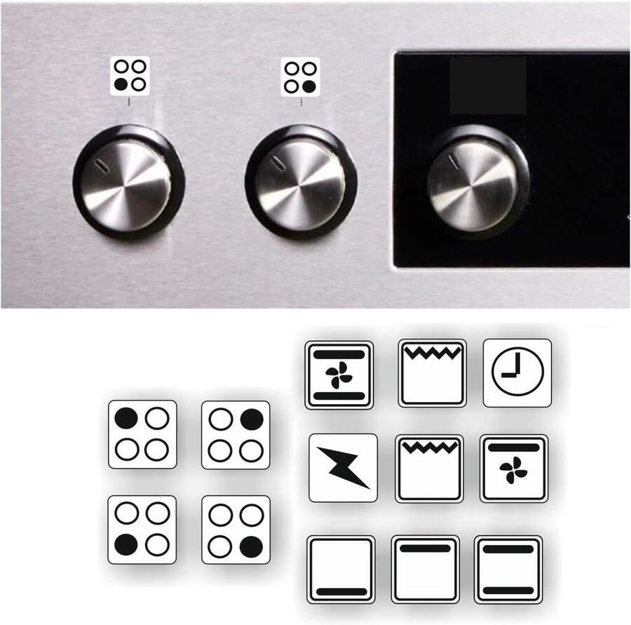 Kookplaat Stickers Stove Symbolen Vervangen Faded Waterdicht Vinyl 9mm Hoogte Zwart Wit