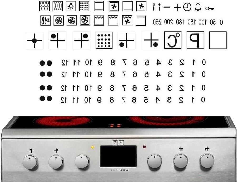 Kookplaat Symbolen Sticker Set Beschadigde Knoppen Vervangen Waterproof Film 94 Stuks Zwart