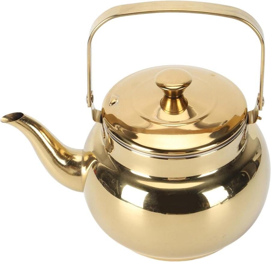 Kookplaat Theeketel Roestvrij staal Thee en koffie zetten Met handige infuser 2 Liter Goudkleurig