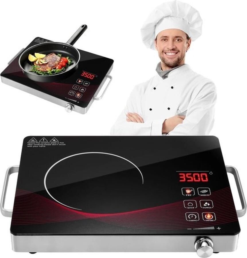 Kookplaat van keramiek Verplaatsbare kookplaat Koken in korte tijd Bediening via touch 41 x 29 cm Zwart