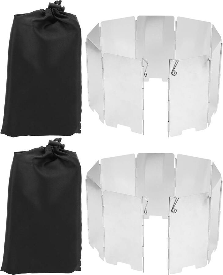 Kookplaat windscherm Kachel windplank Buiten koken 9 platen aluminium 2 stuks Zilverkleurig