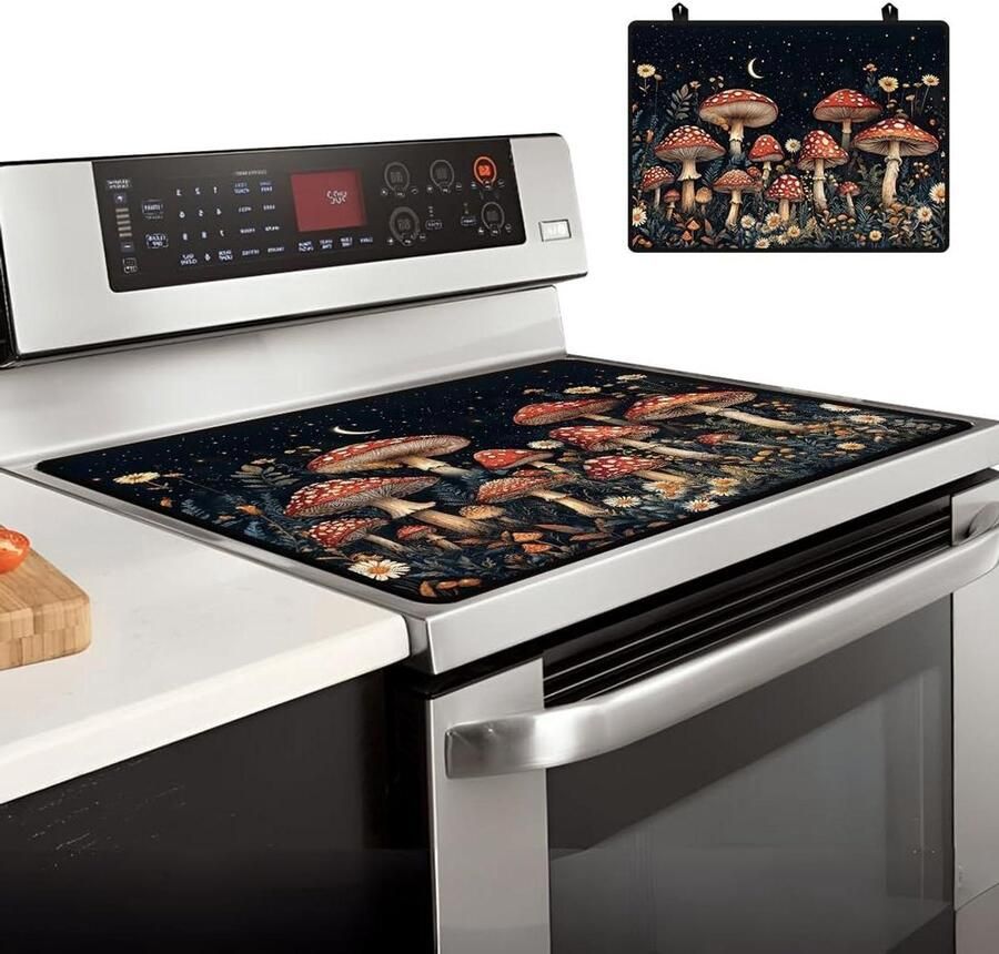 Kookplaatafdekking Beschermmat fornuis Keuken beschermen Antislip rubberen achterkant 52 x 72 cm Paddenstoelmotief