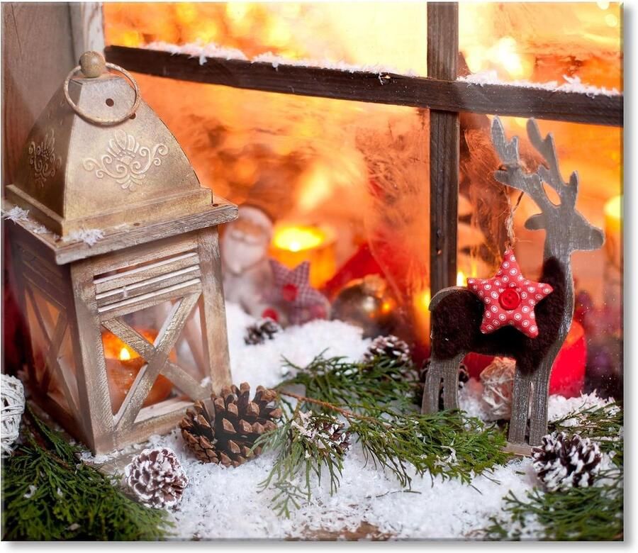 Kookplaatafdekking Glas Spatplaat Fornuis Keuken Beschermen Echt Glas 60 x 52 cm Kerstmotief