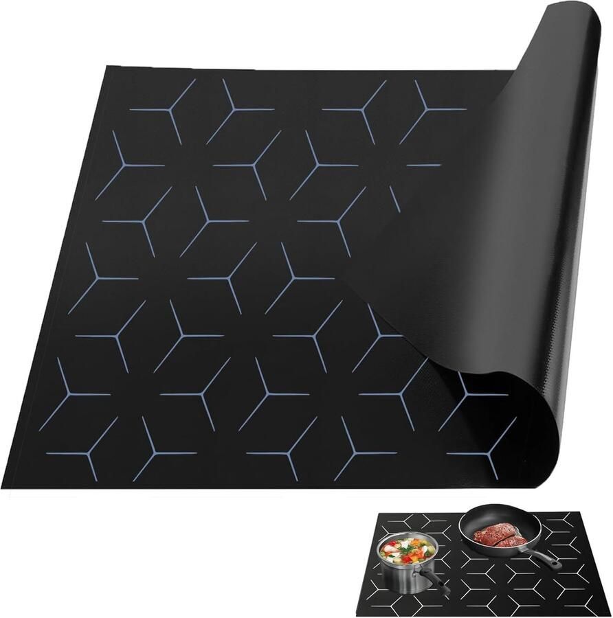 Kookplaatbeschermer Mat voor kookplaat beschermen Hitte en oliebestendig 62 x 62 cm Zwart