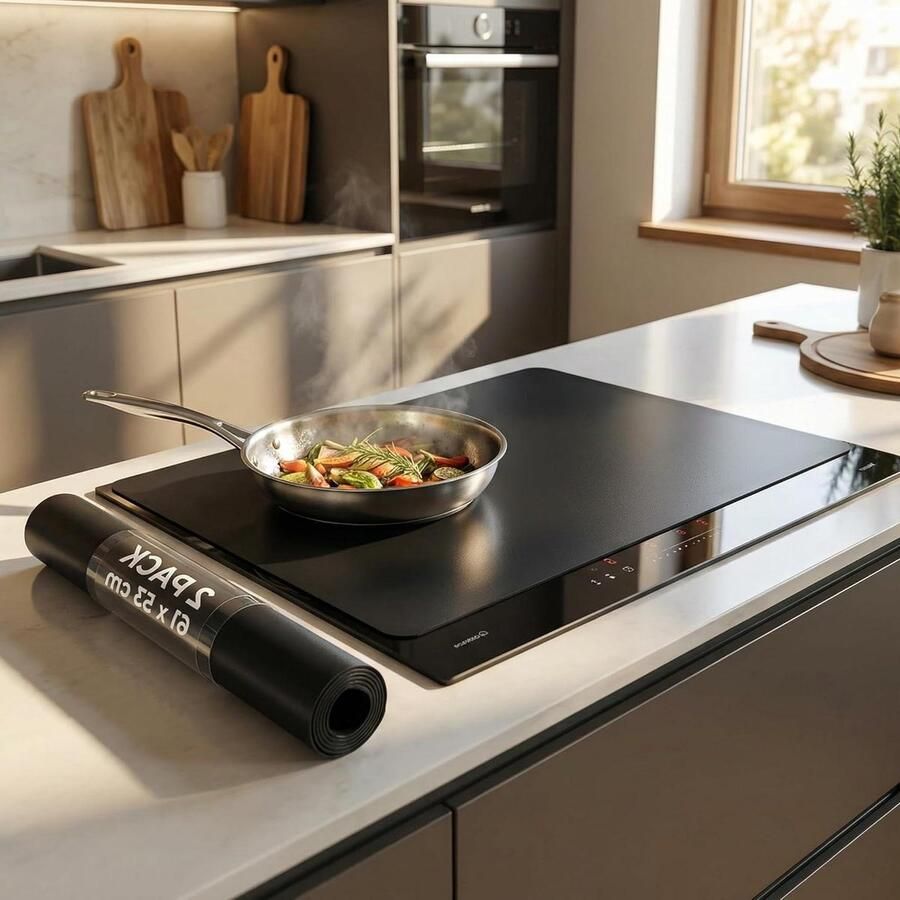 Kookplaatbeschermers Inductie mat Koken beschermen Op maat te snijden Set van 2 Zwart