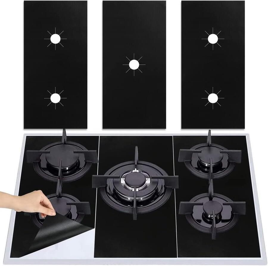 Kookplaatbeschermers Matten voor gasfornuis Koken en schoonmaken Hittebestendig Teflon 54 x 27 cm Zwart