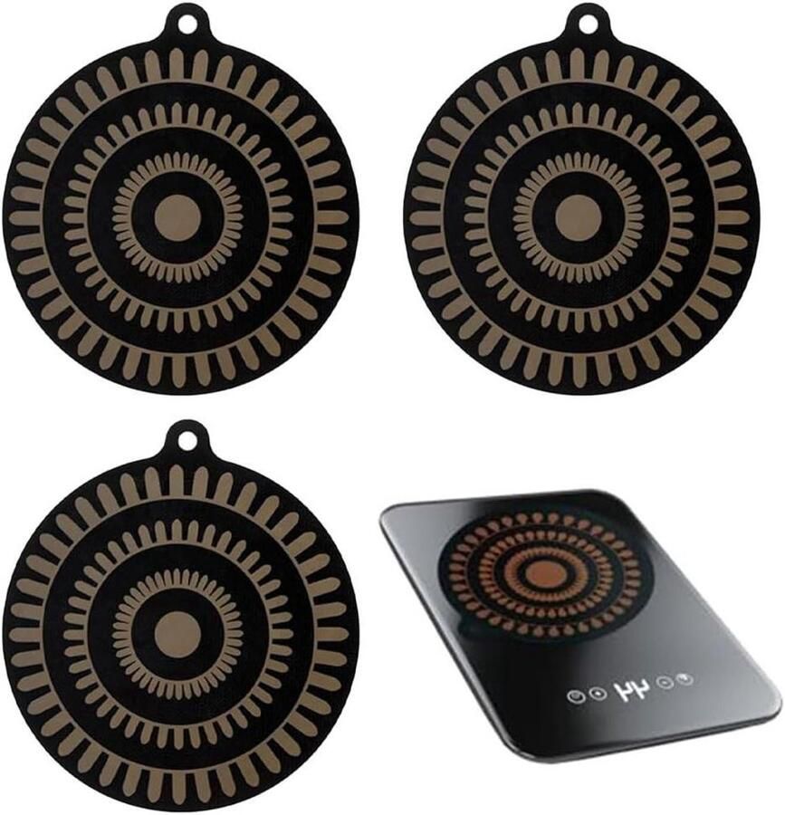 Kookplaatbeschermers Siliconen Matten Koken Beschermen Thermochrome Kleurindicator 24 cm Zwart
