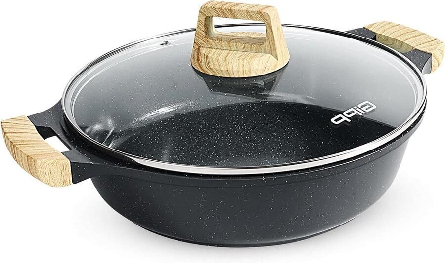Kookpot Aluminium Antiaanbak Pan Koken Thuis Dubbele Keramische Coating 28 cm Zwart