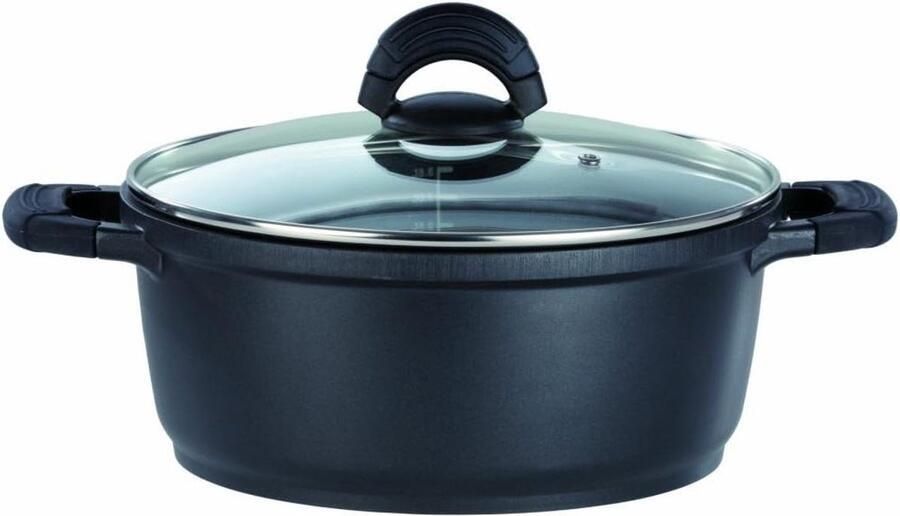 Kookpot met Deksel Aluminium Pan Vetarm Koken Hittebestendige Handgrepen 24 cm 4.6 Liter Zwart
