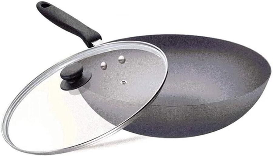 Kookpot met deksel Roerbakpan Wok Heerlijk Koken Antiaanbaklaag Gietijzer 30 cm Diameter Zwart