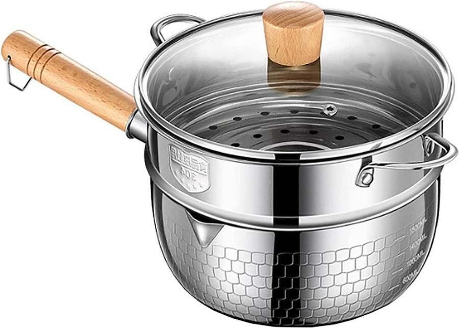 Kookpot met deksel Stoompan voorraadpan Dagelijks koken Cool Touch handvat Duurzaam roestvrij staal Zilverkleurig
