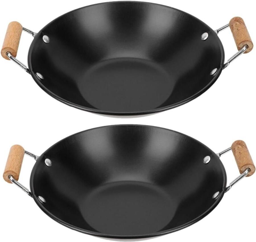 Kookpot met Houten Handvat Hete Pot Paella Zeevruchten Koken Snelle Warmteoverdracht 25x8CM Zwart