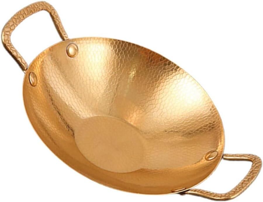 Kookpot Roestvrij Staal Soeppan Wok Gelijkmatig Koken Gehamerd Patroon 30 x 22.5 x 5.5 cm Goud