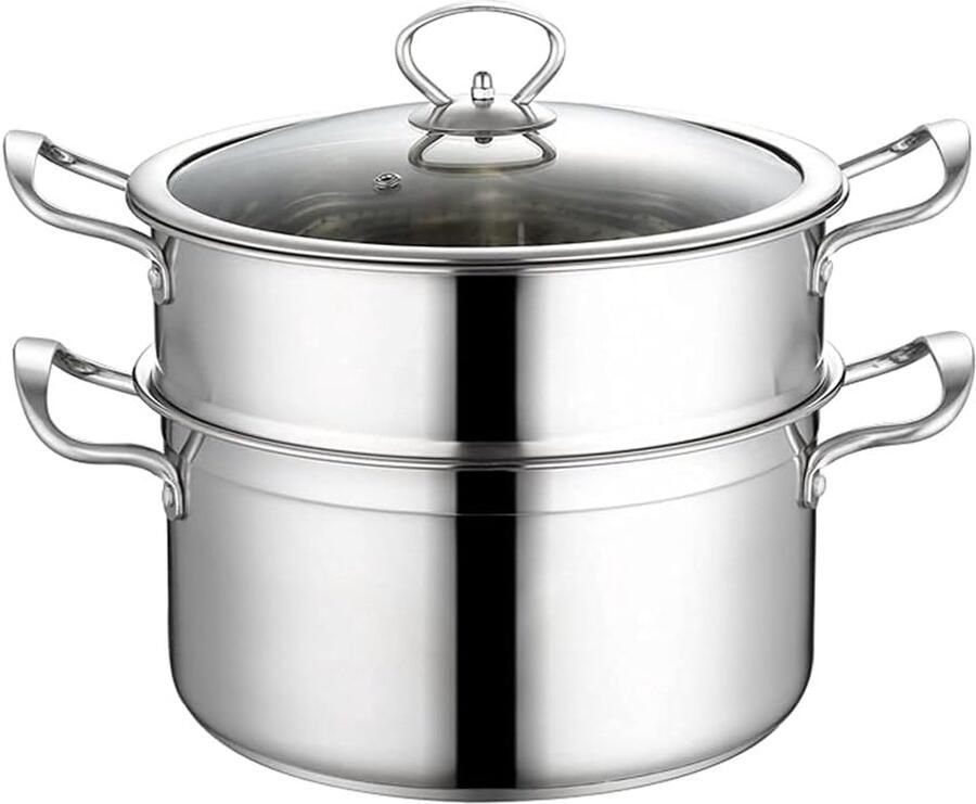 Kookpot Stoomboot Dubbellaags Stoofpan Gezond Koken Gelijkmatige Warmte 24cm Diameter Zilver