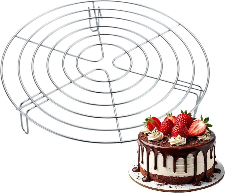 Kookrek Roestvrij Staal Afkoelrooster Stoominzet Gelijkmatig Koken Robuuste Driehoekige Basis 27.5 cm XL Zilverkleurig