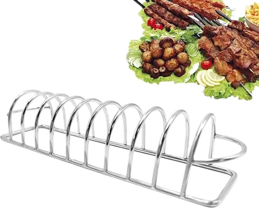 Kookrooster Kip Rotisserie Standaard BBQ Grillen Vaatwasmachinebestendig 22 x 6 x 5 cm Zilverkleurig