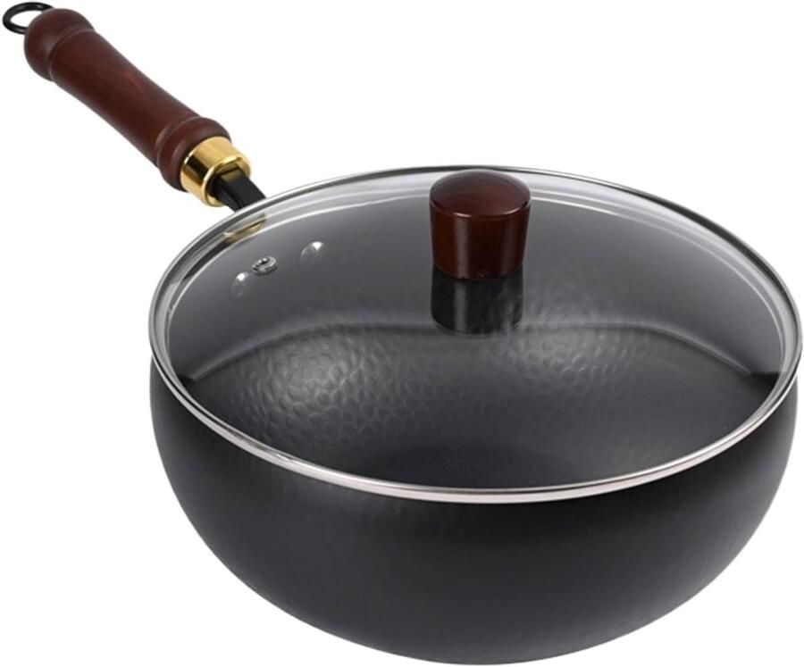 Kookpan Wokpan met deksel Veelzijdig koken Antiaanbaklaag 24cm Zwart
