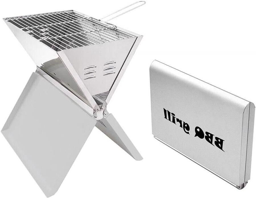 Koolgrill BBQ Klapgrill Tafelgrill Outdoor koken Roestvrij staal 36 x 24 cm Zilver