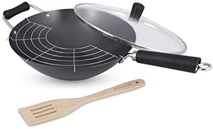 Koolstofstaal Niet Plakken Wokset 31cm Geschikt Voor Inductiekookplaten Vaatwasmachinebestendig
