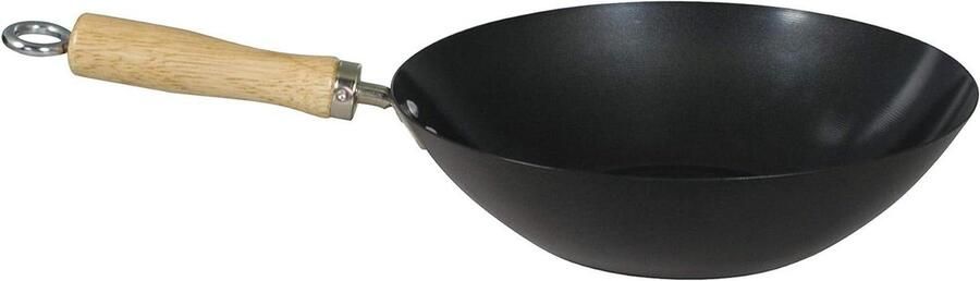 Koolstofstaal Wok Roerbakpan Authentiek Koken Antiaanbaklaag 27cm Zwart