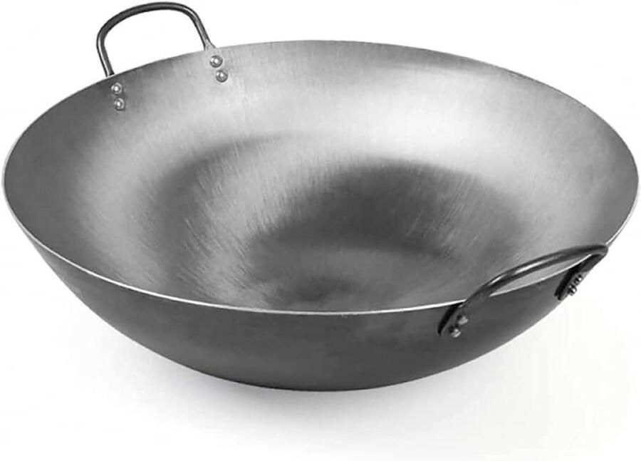 Koolstofstaal Wok Roerbakpan Aziatisch Koken Handgehamerd 36-50cm Zwart