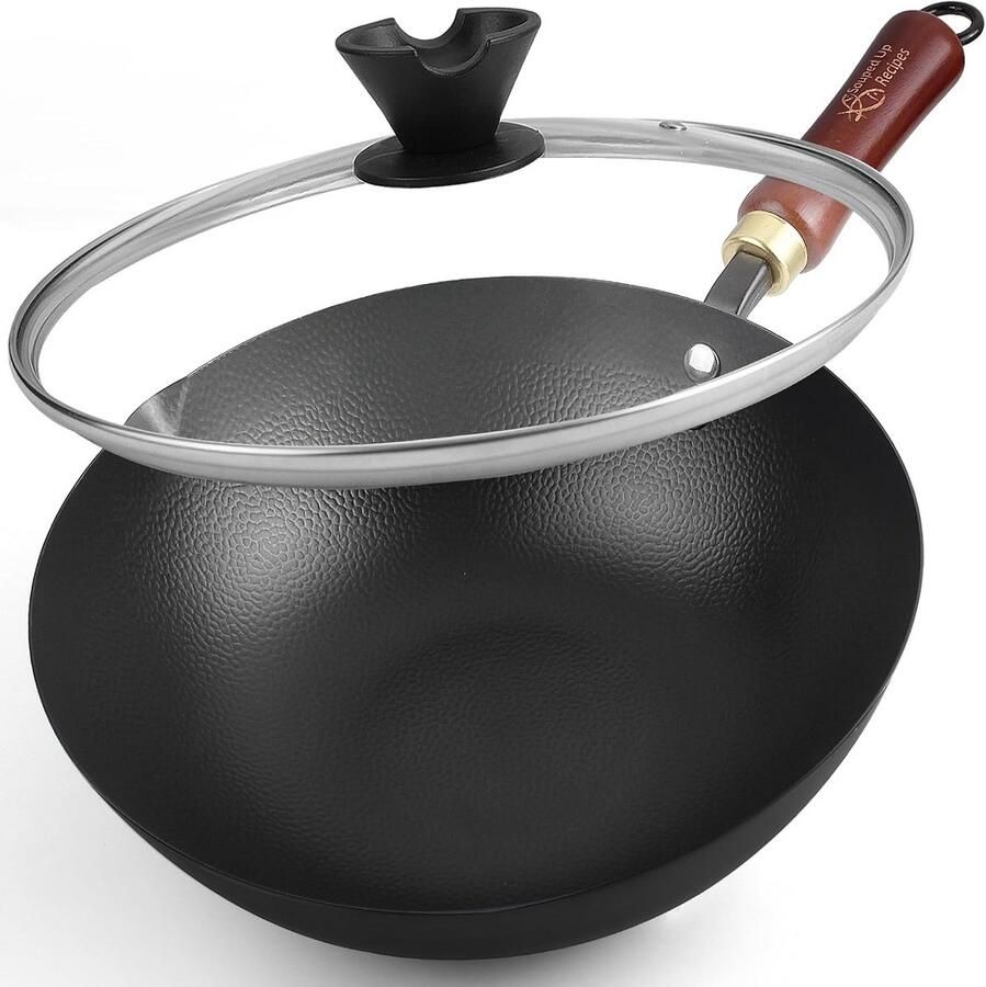 Koolstofstaal Wok Roerbakpan Snel Koken Platte Bodem 254 cm Koolstofstaal