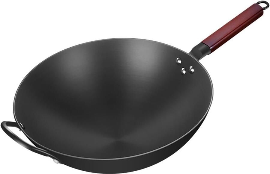 Koolstofstaal Wok Wokpan Platte Bodem Aziatisch Koken Transparant Deksel 32 cm