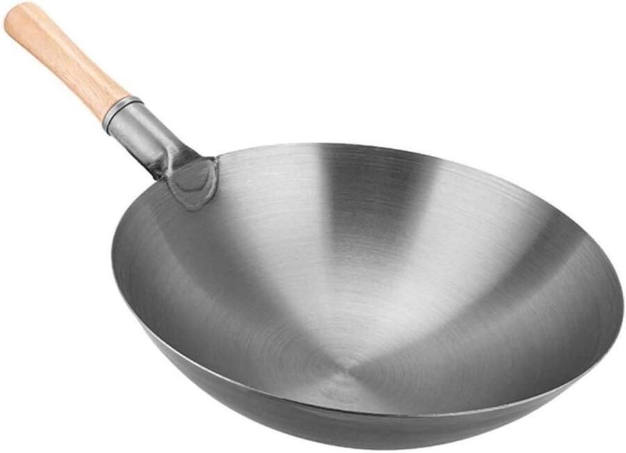 Koolstofstaal Wok Wokpan Roerbakpan Gezond Koken Handgehamerd Ontwerp 34 cm Zwart