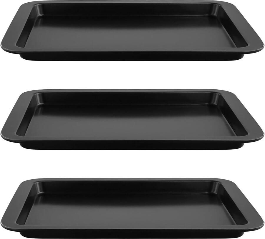 Koolstofstalen Bakplaten Set van 3 33 x 23 x 2 cm Niet-Klevend en Duurzaam voor Bakken en Koken