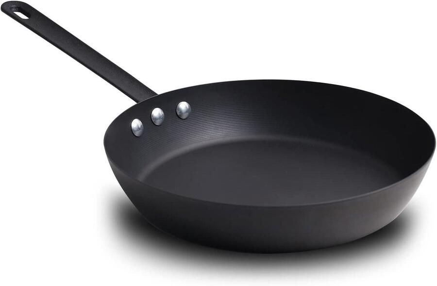 Koolstofstalen Koekenpan Duurzame Koekenpan Heerlijk Koken Oxidatiebehandeling Natuurlijke Antikleef 25 cm Diameter Zwart