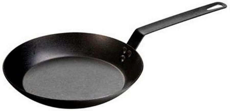 Koolstofstalen Koekenpan Ronde Pan Gelijkmatig Koken Voorgekruid Direct Gebruik 25 cm Zwart