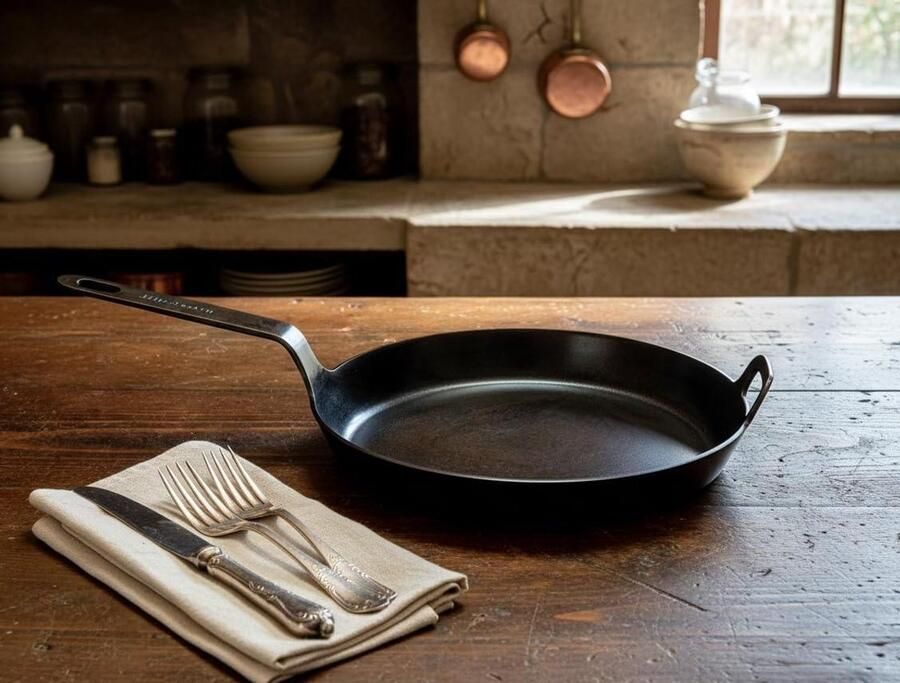 Koolstofstalen Pan Hapjespan Sauté Maaltijden Bereiden Uit Eén Stuk Gesmeed 30 cm Diameter Grijs