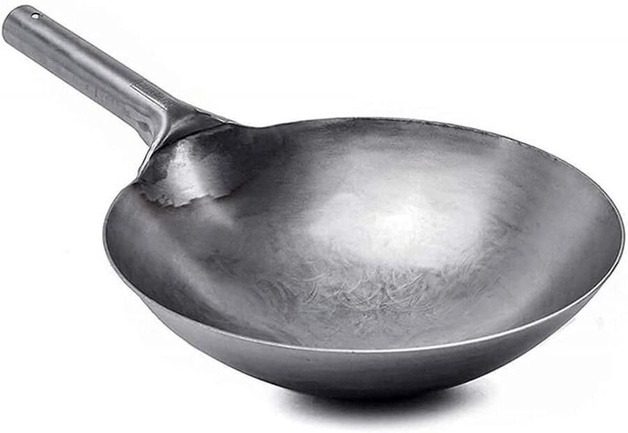 Stalen Wokpan Oosterse Koekenpan Traditioneel Koken Handgeslagen Vakmanschap 32 cm Zwart