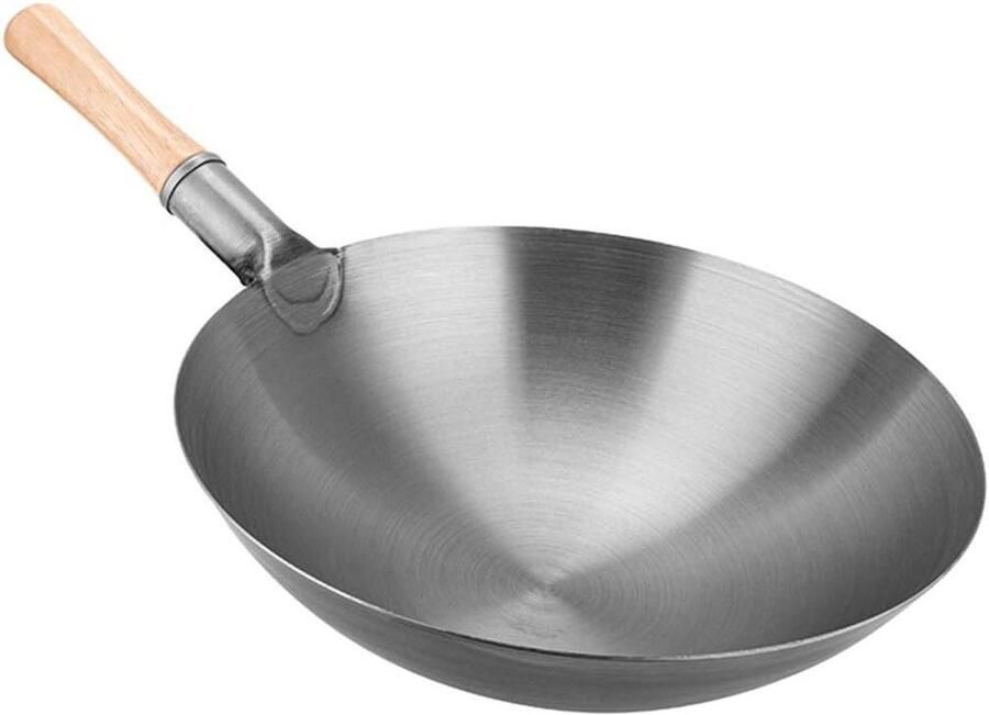 Koolstofstalen Wok Handgesmeed IJzer Authentiek Koken Handgehamerd Ontwerp 34 cm Zwart