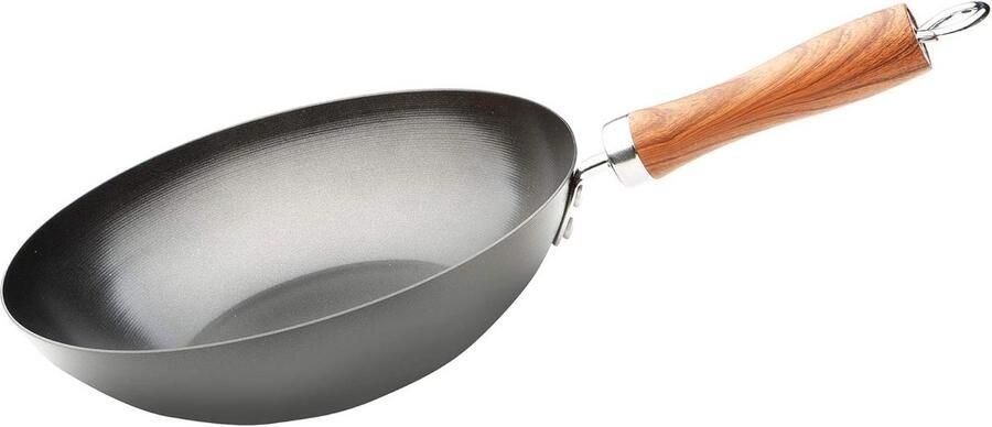 Koolstofstalen Wok Koekenpan Aziatisch Koken PFOA-vrije Antiaanbaklaag 28 cm Zwart