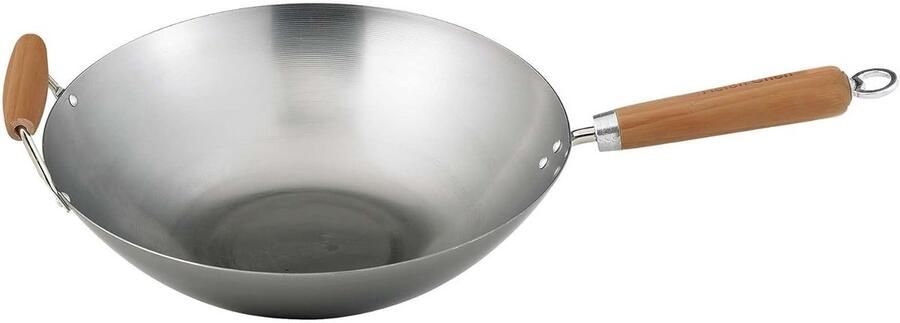 Koolstofstalen Wok met Bamboe Handvat 35 6 cm voor Aziatisch Koken
