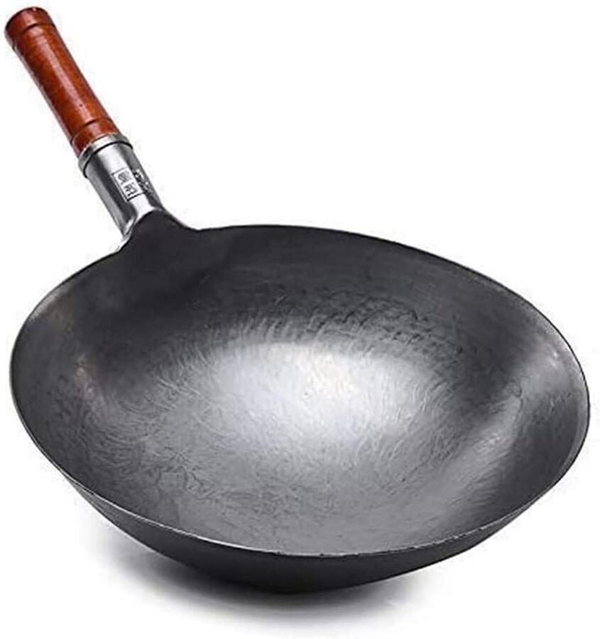 Stalen Wok Koekenpan Aziatisch Koken Handgeslagen 32 cm Zwart