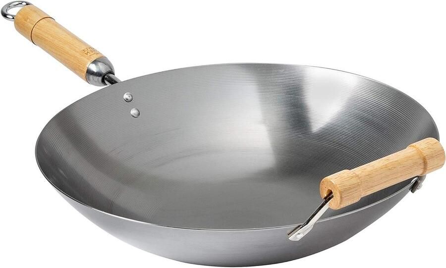 Koolstofstalen Wok Roerbakpan Aziatisch Authentiek Koken Traditionele Ronde Bodem 5 Liter Roze Blauw
